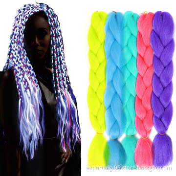 Glowing Jumbo Braiding Hair Extensions Shinny In The Darkness For Halloween Festival Party Cosplay Kids Women Synthetic Braid